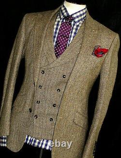 New Mens Walker Slater Heavy Weight Tan Brown Tweed 3 Piece Suit 38r W32 X L32