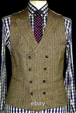 New Mens Walker Slater Heavy Weight Tan Brown Tweed 3 Piece Suit 38r W32 X L32