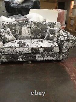 New York Lustro Flint Grey 3 &2seater Sofas Heavy Double Crushed Velvet& Stool