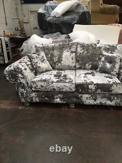 New York Lustro Flint Grey 3 &2seater Sofas Heavy Double Crushed Velvet& Stool