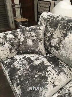 New York Lustro Flint Grey 3 &2seater Sofas Heavy Double Crushed Velvet& Stool