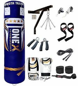 ONEX Heavy Filled 17 Piece 4ft Boxing Punch Bag Set Gloves Bracket Chain MMA Pad