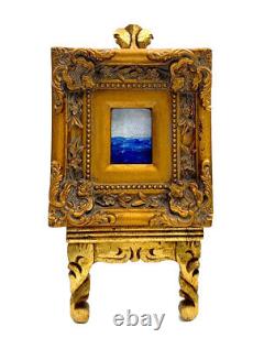 Painting Deep Sea Oil on Canvas Board in Heavy Plaster Frame Costal Mini Art