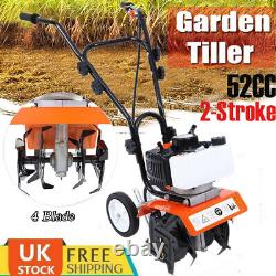 Petrol Garden Tiller Rotovator Cultivator Rotavator Soil Patch 52cc Heavy Duty