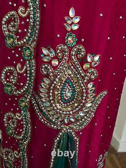 Pink&Green heavy embriodred 3 piece ready made lengha sari size 8-10