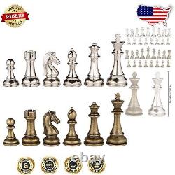 Premium Extra Heavy Metal Chess Pieces Set Elegant Silver and Bronze Finish