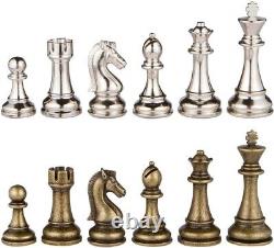 Premium Extra Heavy Metal Chess Pieces Set Elegant Silver and Bronze Finish