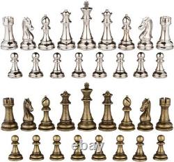 Premium Extra Heavy Metal Chess Pieces Set Elegant Silver and Bronze Finish