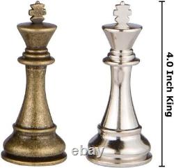 Premium Extra Heavy Metal Chess Pieces Set Elegant Silver and Bronze Finish