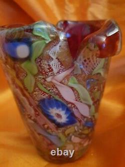 Rare Vintage Murano Ruby Red Heavy Piece Of Millefiori Scrambled Cane Art Glass