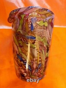 Rare Vintage Murano Ruby Red Heavy Piece Of Millefiori Scrambled Cane Art Glass