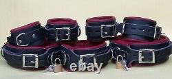 Real Leather 7 Pieces Heavy Duty Padded Bondage Restraint Set With Free Padlocks