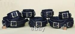 Real Leather 7 Pieces Heavy Duty Padded Bondage Restraint Set With Free Padlocks