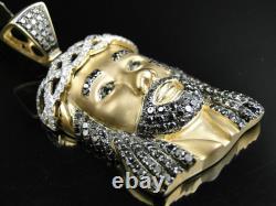 Round-Cut Diamond 14K Yellow Gold Over Jesus Face Piece Heavy Head Pendant Charm