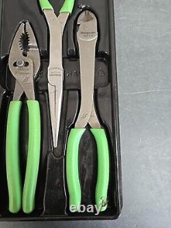 Snap-On Tools USA NEW 3 Piece GREEN Soft Grip Heavy Duty Pliers Set PL330ACFG