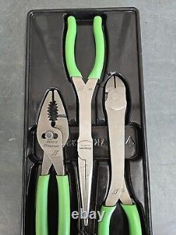 Snap-On Tools USA NEW 3 Piece GREEN Soft Grip Heavy Duty Pliers Set PL330ACFG