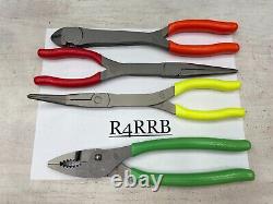 Snap-on Tools USA NEW 4 Piece MULTI COLOR Soft Grip Heavy Duty Pliers Lot Set