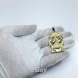 Solid 10K Yellow Gold Heavy Large Diamond Jesus Piece Face Pendant 12.4 grams 2