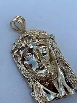 Solid 10k Yellow Gold VS Natural Diamond Jesus Piece Pendant Made In Italy HEAVY