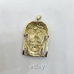 Solid 14K Yellow Gold Heavy Jesus Piece Face Pendant, 14.3 grams, 2 long