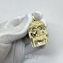 Solid 14K Yellow Gold Heavy Large Diamond Jesus Piece Face Pendant 14.0 grams 2