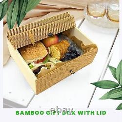 Storage Basket Bamboo Woven Hamper Box Elastic Button Clasp Heavy Duty Stackable