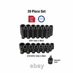 Sunex 2669 Drive Master Impact Socket Set 1/2 Inch 39 Piece 9mm 30mm Heavy Duty