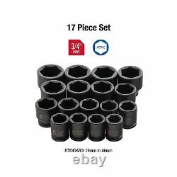 Sunex 4684, 3/4 Inch Drive Heavy Duty Impact Socket Set, 17-Piece, Metric, 26