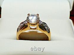 Superb Cambodian White Zircon and Diamond Gold Ring heavy Substantial Piece