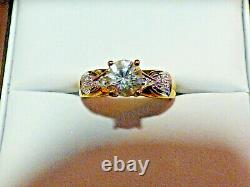 Superb Cambodian White Zircon and Diamond Gold Ring heavy Substantial Piece