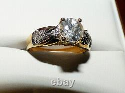 Superb Cambodian White Zircon and Diamond Gold Ring heavy Substantial Piece