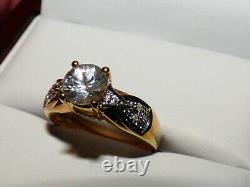 Superb Cambodian White Zircon and Diamond Gold Ring heavy Substantial Piece
