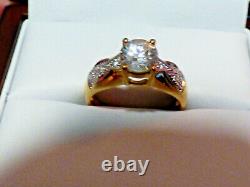 Superb Cambodian White Zircon and Diamond Gold Ring heavy Substantial Piece