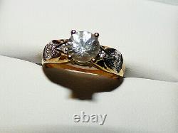 Superb Cambodian White Zircon and Diamond Gold Ring heavy Substantial Piece