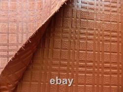 Tan Plaid Check Embossed Heavy Cow Hide Leather Skin Piece 140x60cm, 2mm