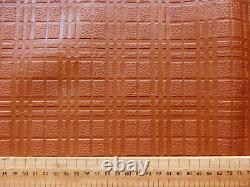 Tan Plaid Check Embossed Heavy Cow Hide Leather Skin Piece 140x60cm, 2mm