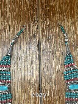 Tibetan Handcrafted Silver Turquoise Coral Choker/bib Statement Piece Heavy