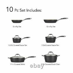 Tramontina Cookware Set Lid Heavy-Gauge Aluminum 10-Piece Metallic Black Classic