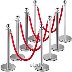 VEVOR Crowd Control Stanchion Stanchion Set 8 Pieces with Red Velvet Rope-Silver