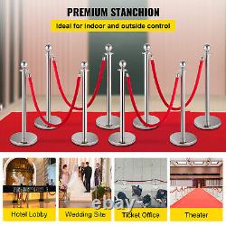 VEVOR Crowd Control Stanchion Stanchion Set 8 Pieces with Red Velvet Rope-Silver