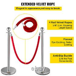 VEVOR Crowd Control Stanchion Stanchion Set 8 Pieces with Red Velvet Rope-Silver