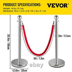 VEVOR Crowd Control Stanchion Stanchion Set 8 Pieces with Red Velvet Rope-Silver