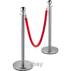 VEVOR Crowd Control Stanchion Stanchion Set 8 Pieces with Red Velvet Rope-Silver
