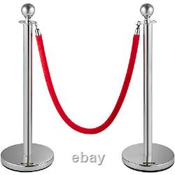 VEVOR Crowd Control Stanchion Stanchion Set 8 Pieces with Red Velvet Rope-Silver