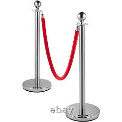 VEVOR Crowd Control Stanchion Stanchion Set 8 Pieces with Red Velvet Rope-Silver