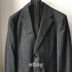 Very Cool TIMOTHY EVEREST Gray pin stripe heavy virgin wool suit Sz 48 with belt