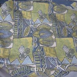 Vintage 90s upholstery fabric tapestry heavy woven abstract green blue 54x156