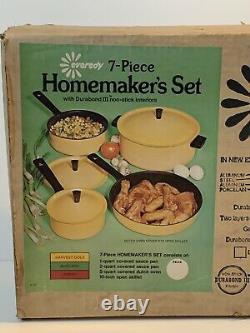 Vintage Everedy 7 Piece Homemakers Set Avocado Green Cookware USA Heavy Duty NOS