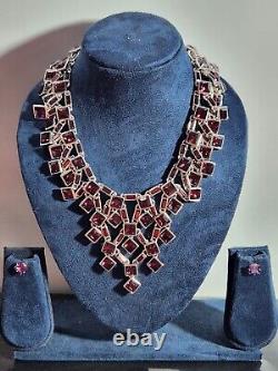 Women Choker Heavy 26X3cms Magenta Garnet In A White Gold Finish Designer Piece