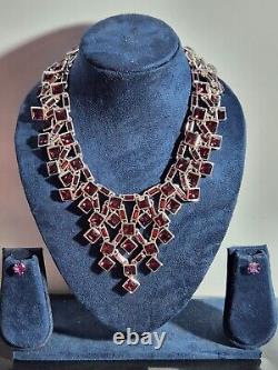 Women Choker Heavy 26X3cms Magenta Garnet In A White Gold Finish Designer Piece
